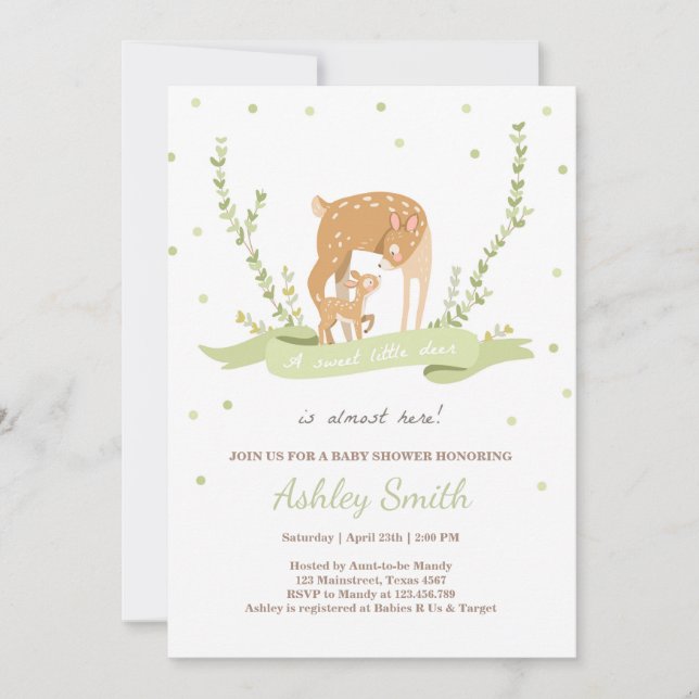 Invitation baby shower de cerfs Bois Forêt animal (Devant)