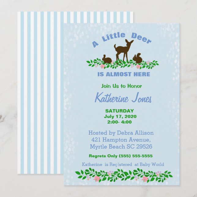 Invitation Baby shower de cerfs de bébés mignons ( (Devant / Derrière)