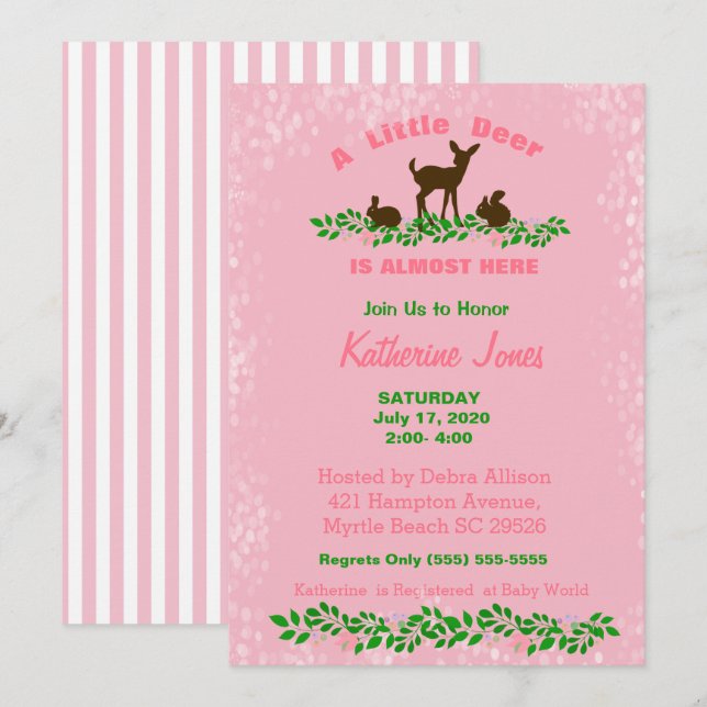 Invitation Baby shower de cerfs de bébés mignons ( (Devant / Derrière)