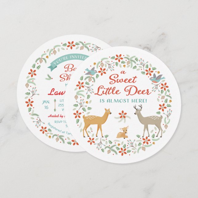 Invitation Baby shower de cerfs de bois (Devant / Derrière)