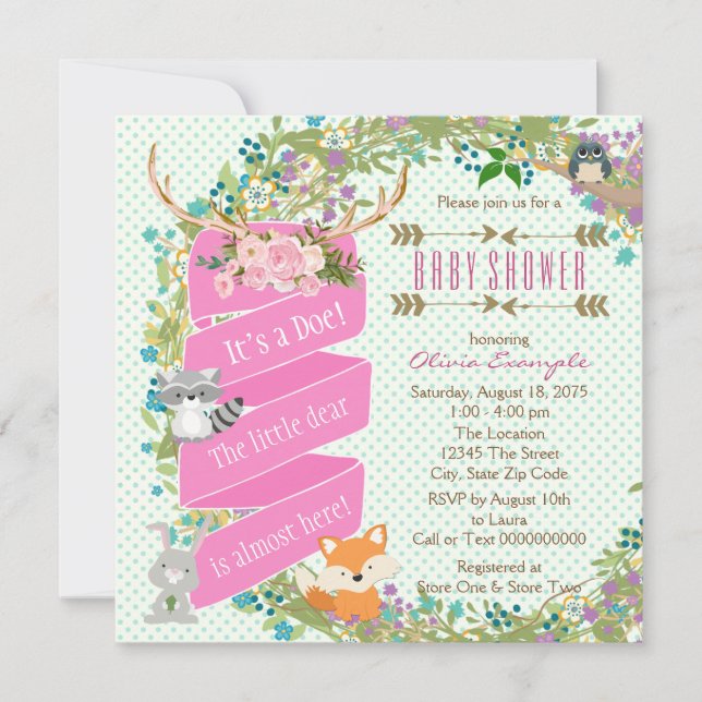Invitation Baby shower de cerfs de bois (Devant)