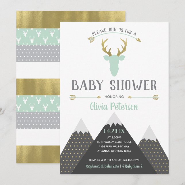 Invitation Baby shower de cerfs de bois, Faux Foil (Devant / Derrière)