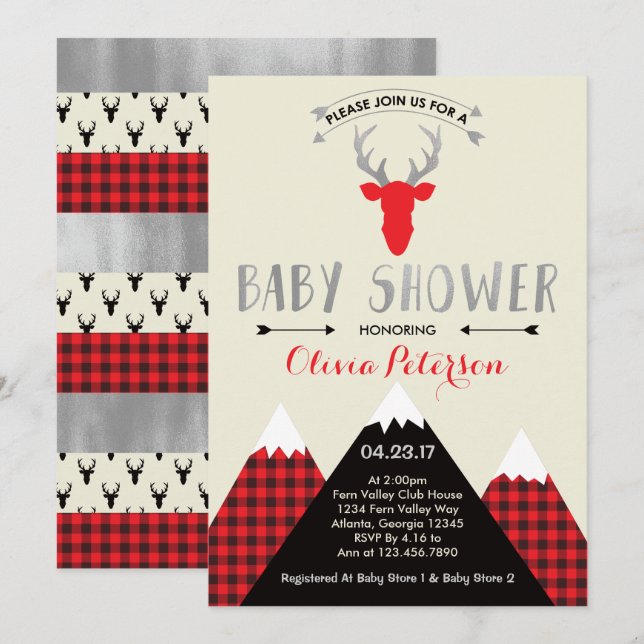 Invitation Baby shower de cerfs de bois, Faux Foil (Devant / Derrière)