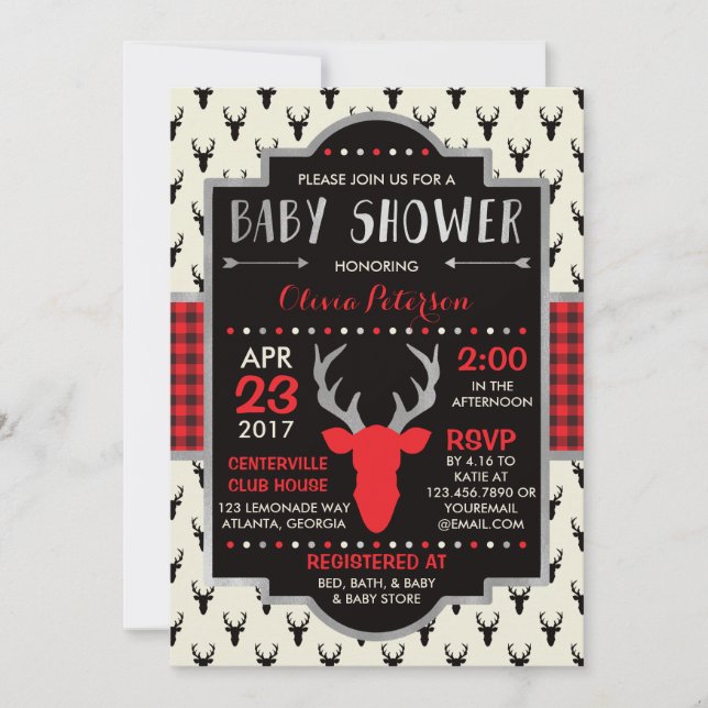 Invitation Baby shower de cerfs de bois, Faux Foil (Devant)