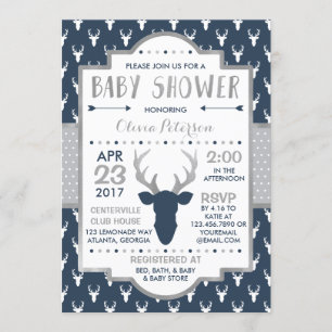 Invitation Baby shower de cerfs de bois, Faux Foil