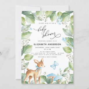 Invitation Baby shower de cerfs- Floral bleu