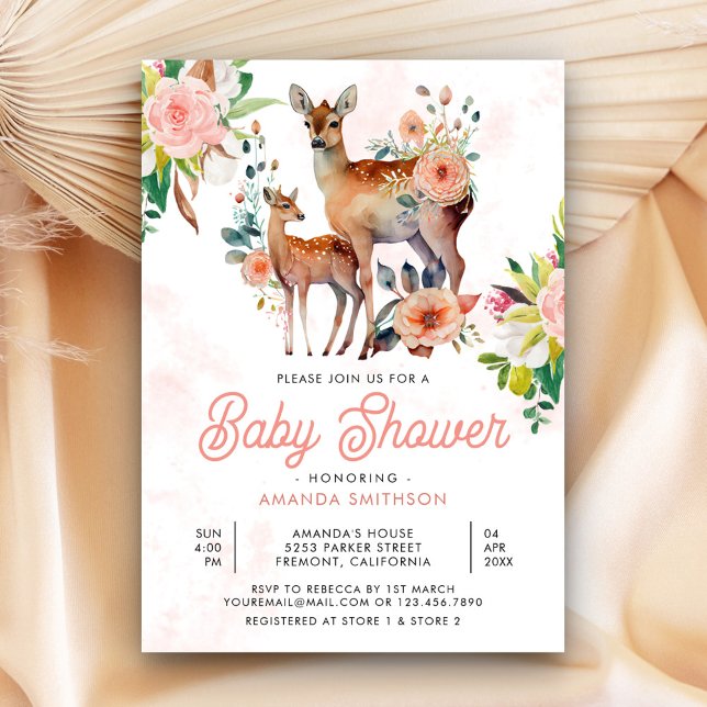 Invitation Baby shower de cerfs floraux maman et bébé (Créateur téléchargé)
