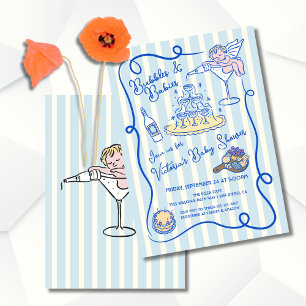 Invitation Baby shower de champagne cupide tiré à la main