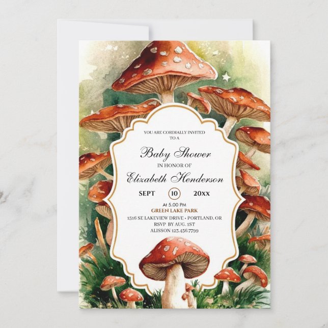 Invitation Baby shower de champignon Boho modifiable (Devant)