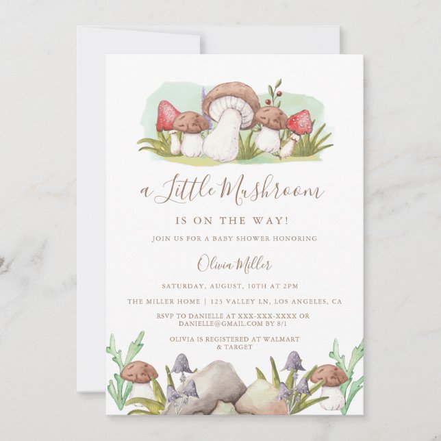 Invitation Baby shower de champignon d'aquarelle moderne (Devant)