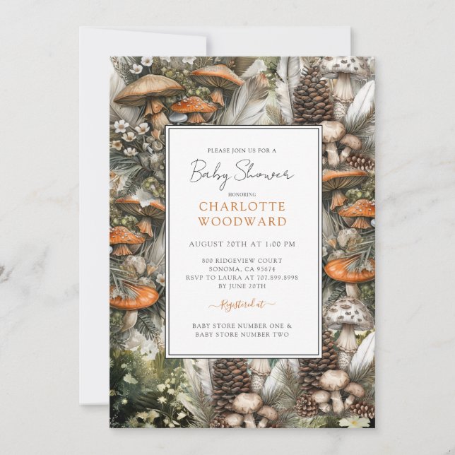 Invitation Baby shower de champignons (Devant)
