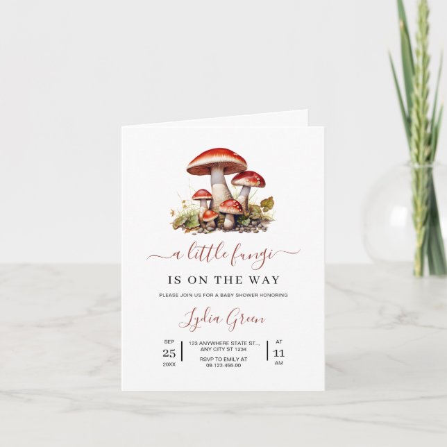 Invitation Baby shower de champignons, Baby shower (Devant)