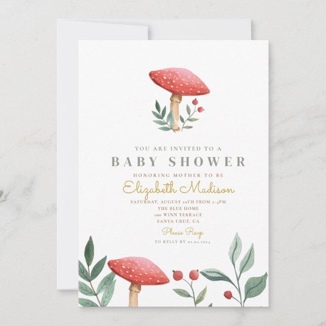 Invitation Baby shower de champignons de forêt (Devant)
