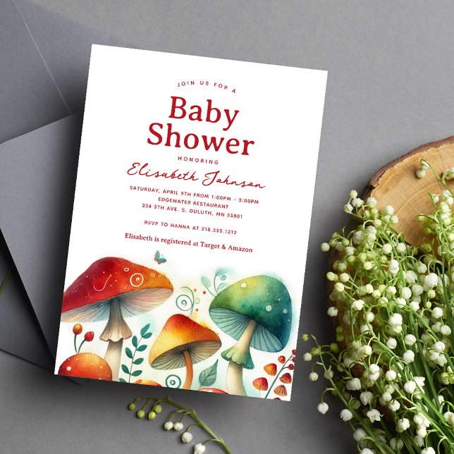 Invitation Baby shower de champignons de la forêt lunaire (Whimsical Forest Mushroom Baby Shower Invitation
)