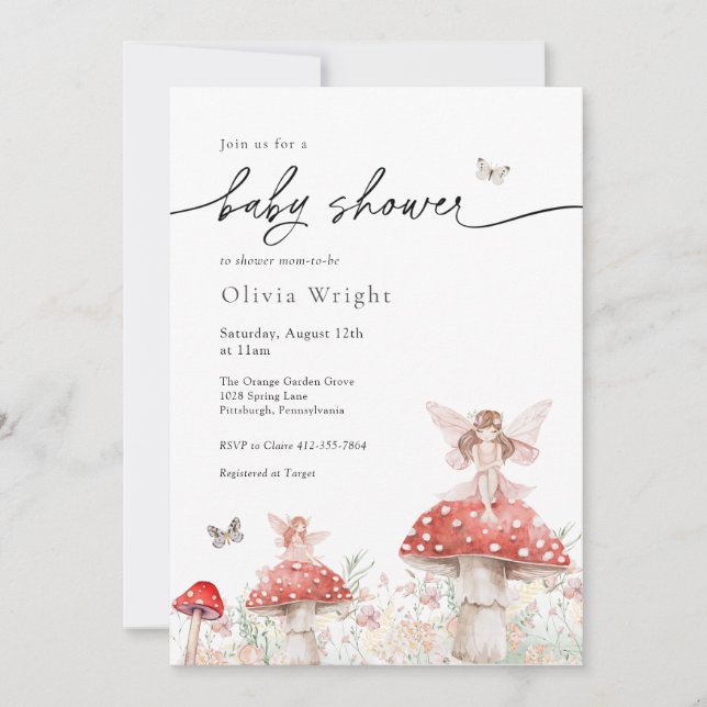 Invitation Baby shower de champignons des bois (Devant)