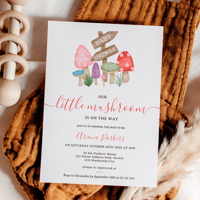 Invitation Baby shower de champignons des bois de fée de mûre (Cute fall fairy woodland mushrooms baby shower invitation)