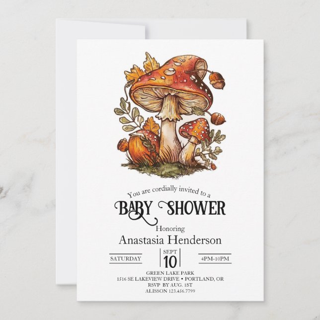 Invitation Baby shower de champignons enchantés magiques (Devant)