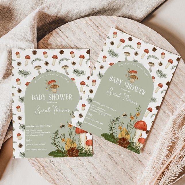 Invitation Baby shower de champignons et de fleurs (Créateur téléchargé)