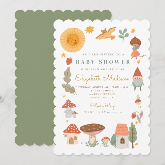 Invitation Baby shower de champignons forestiers de bois Invi (Devant / Derrière)