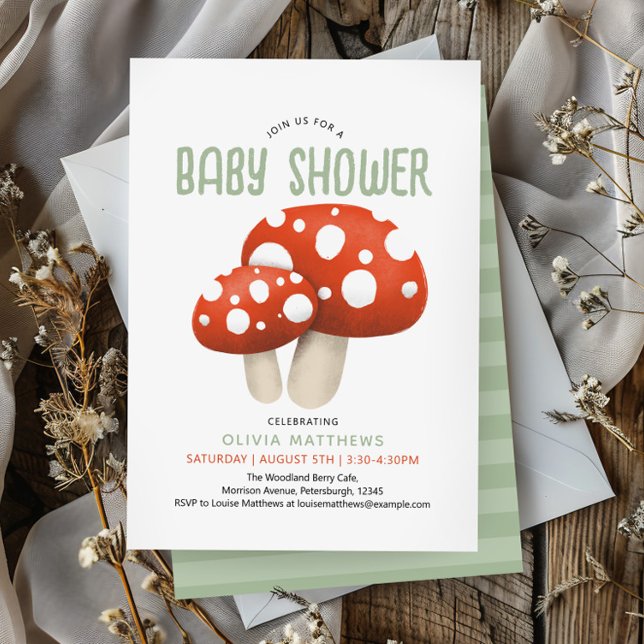 Invitation Baby shower de champignons rustiques en bois (Créateur téléchargé)