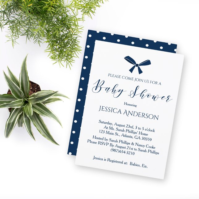 Invitation Baby shower de charme Navy Blue White Boys (Créateur téléchargé)
