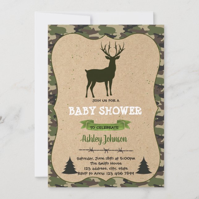 Invitation baby shower de chasse au cerf (Devant)