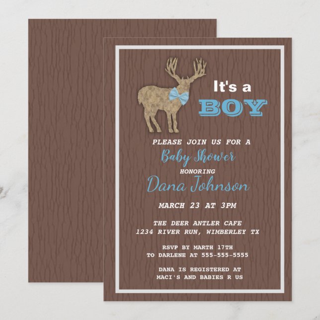 Invitation Baby shower de chasse aux cerfs (Devant / Derrière)
