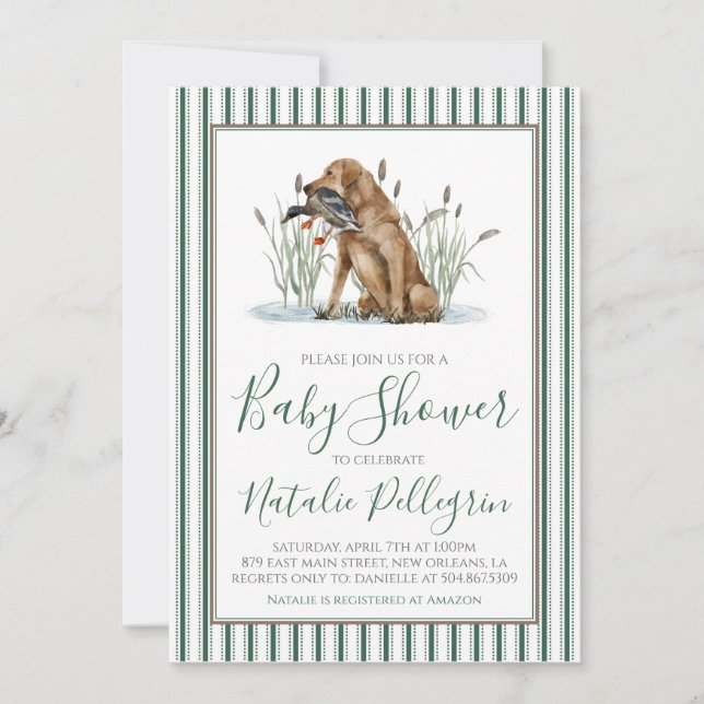 Invitation Baby shower de chasseur de canard du sud de Preppy (Devant)