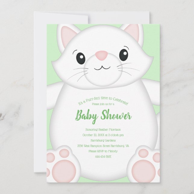 Invitation Baby shower de chat Kitty Green (Devant)