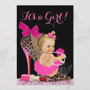 Invitation Baby shower de chaussure Leopard rose chaud