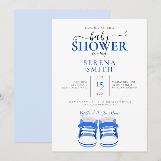 Invitation Baby shower de chaussures Bébé Bleu Cute (Devant / Derrière)