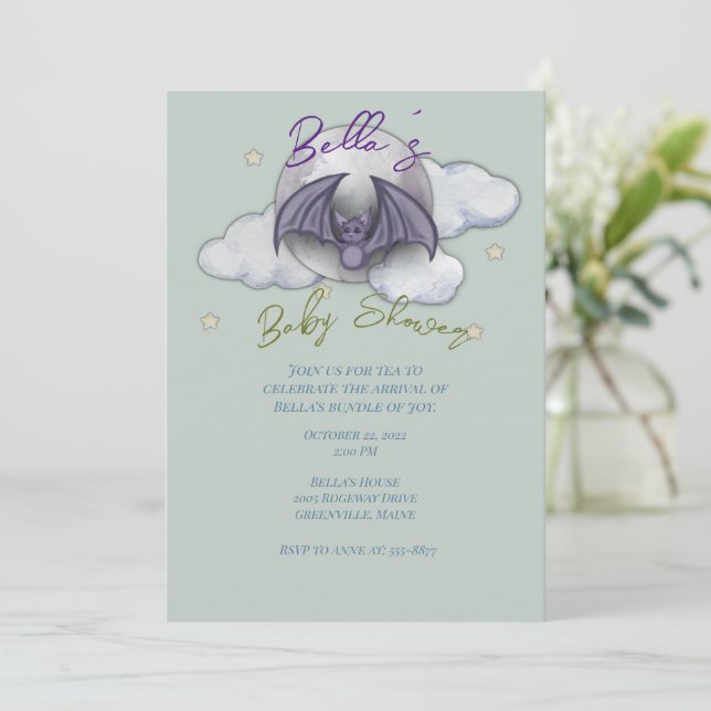 Invitation Baby shower de chauve-souris Watercolor (Debout devant)