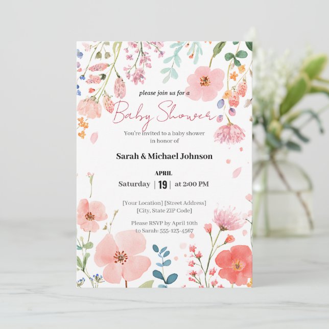 Invitation Baby shower de chemin en floraison (Debout devant)