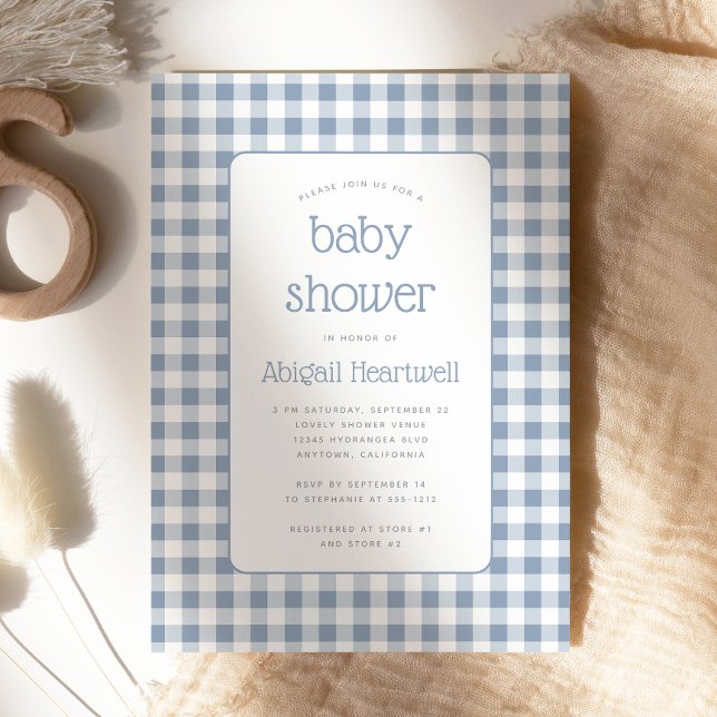 Invitation Baby shower de chèque En vichy bleu Dusty (Créateur téléchargé)