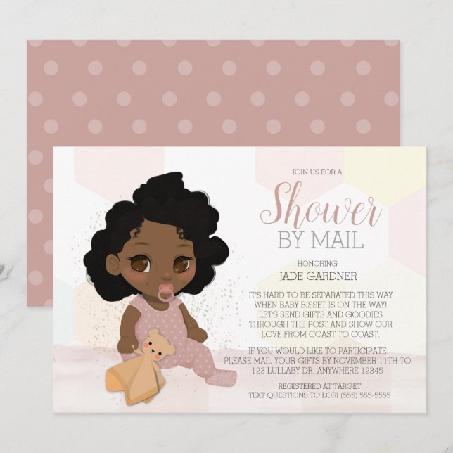 Invitation Baby shower De Cheveux Courlis Noir Par Courrier I (Devant / Derrière)