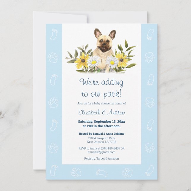 Invitation Baby shower de Chien à Chien Bleu Français (Devant)