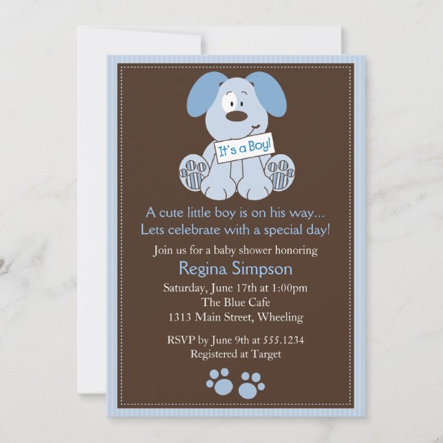 Invitation Baby shower de chien coquelicot bleu d'invitation (Devant)