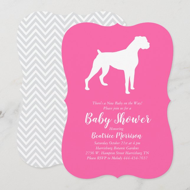 Invitation Baby shower de chien de boxer fille rose (Devant / Derrière)