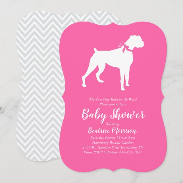 Invitation Baby shower de chien de boxer fille rose (Devant / Derrière)