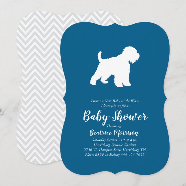 Invitation Baby shower de chien de Terrier à roue Garçon bleu (Devant / Derrière)