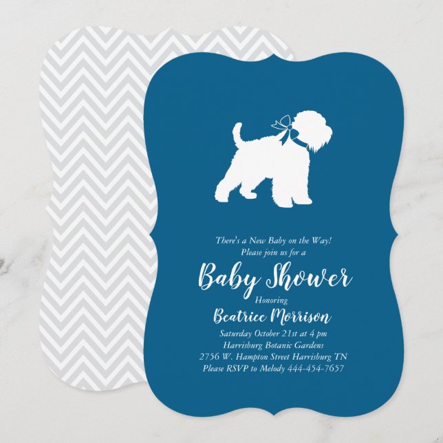 Invitation Baby shower de chien de Terrier à roue Garçon bleu (Devant / Derrière)
