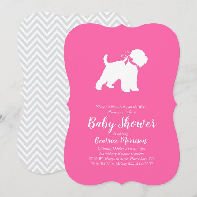 Invitation Baby shower de chien de Terrier à roulettes fille  (Devant / Derrière)