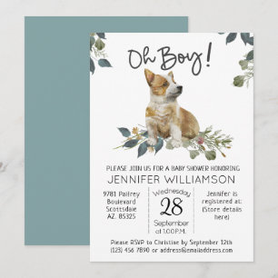 Invitation Baby shower de chien Oh mon garçon ! Corgi Puppy