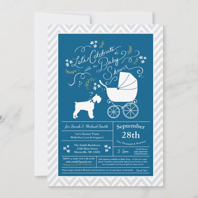 Invitation Baby shower de chien Schnauzer Miniature Blue Boy (Devant)