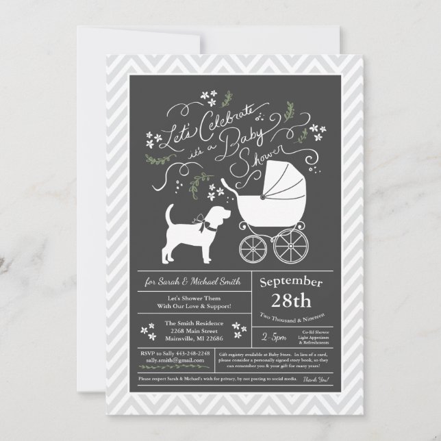 Invitation Baby shower de chiens Beagles non sexiste (Devant)
