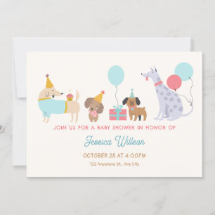 Invitation Baby shower de chiens colorés