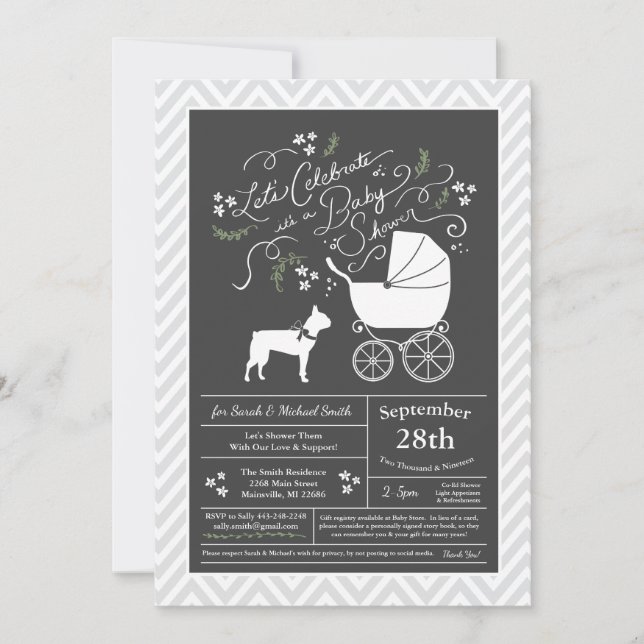 Invitation Baby shower de chiens de Boston Terrier (Devant)