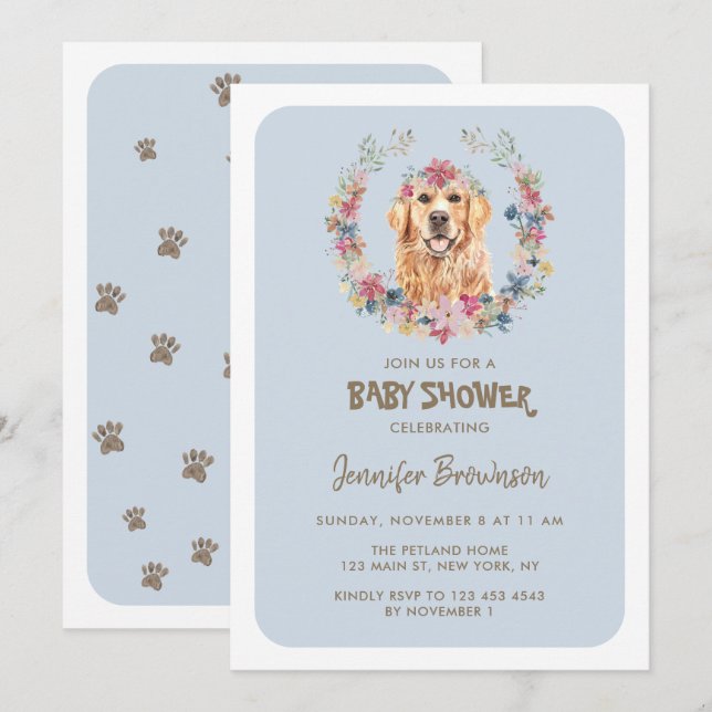 Invitation Baby shower de chiens Golden Retriever (Devant / Derrière)