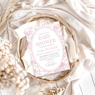 Invitation Baby shower de Chinoiserie vintage Soft Pink Toile