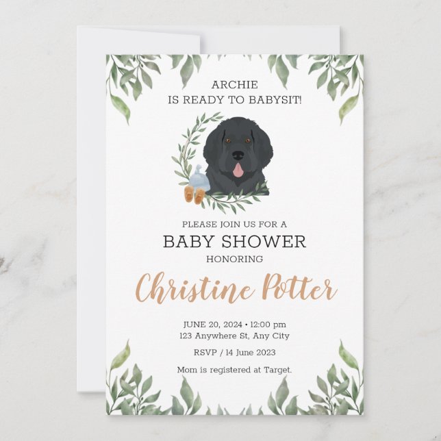 Invitation Baby shower de chiot de Terre-Neuve (Devant)